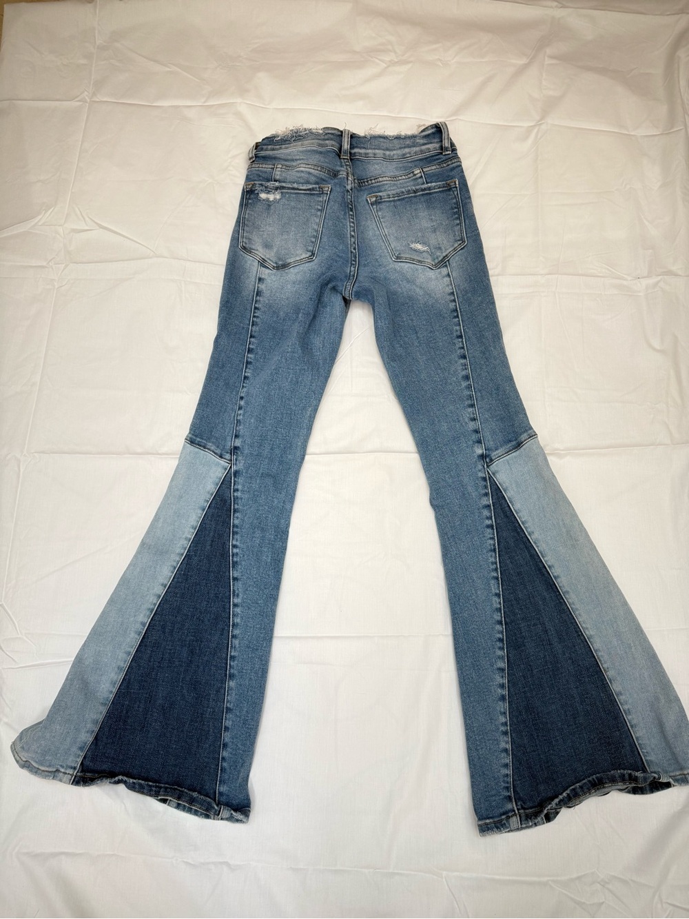 Patchwork Two-Tone Blue Flare Jeans - Picture 2 of 2